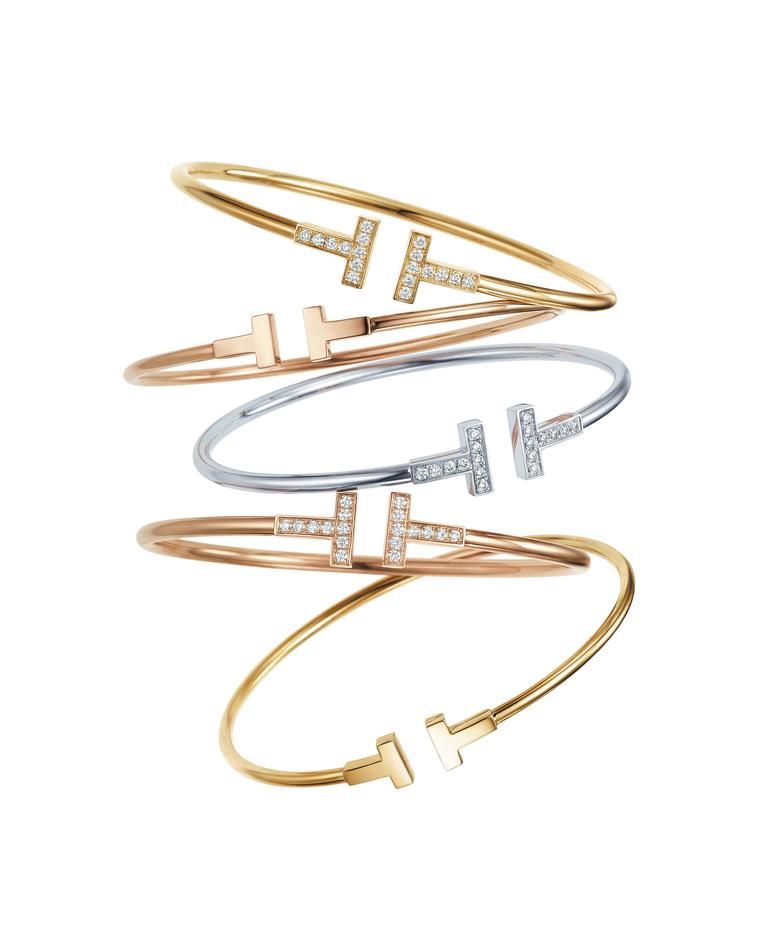 Tiffany T wire bracelets in yellow, rose and white gold, with or without diamonds from £895.