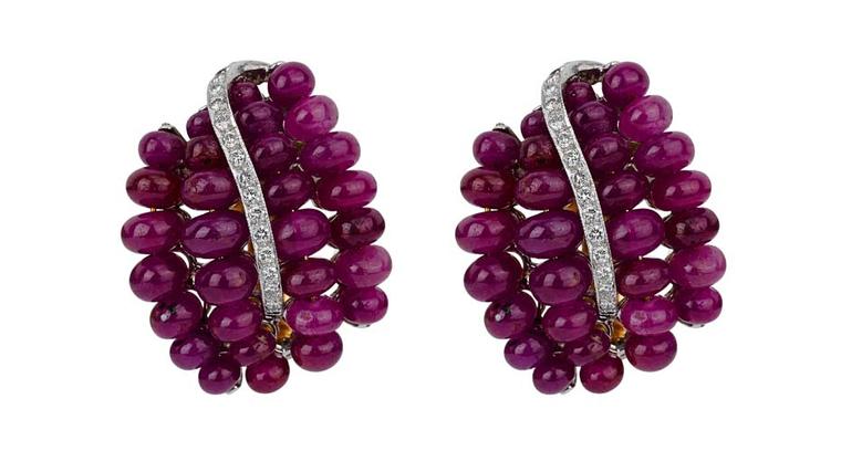 Latest Revival's deep purple-pink ruby estate earrings with diamonds.