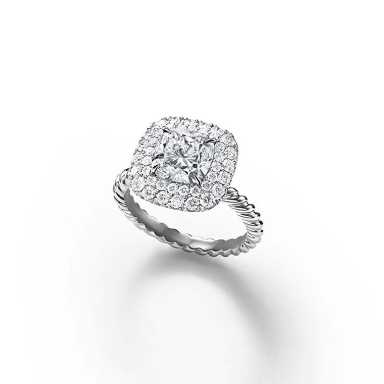David Yurman vintage-style diamond engagement ring with a cable motif band.