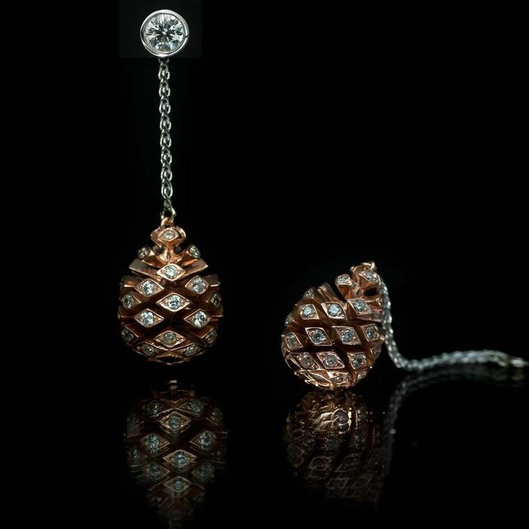 Guy & Max jewellers have recreated the pine cone in rose gold with a generous smattering of diamonds.
