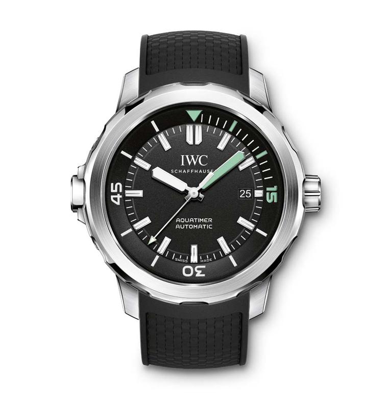 The IWC Aquatimer Automatic is a serious dive watch with just three hands for optimal legibility. The 42mm stainless steel case features IWC's innovative SafeDive system on both the external and interior bezels (£4,250).