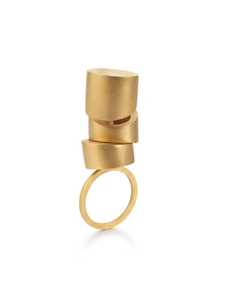 The Mara Irsara Three Times Straight gold ring selected by the internationally renowned architect Zaha Hadid for the Zaha Hadid Selects exhibit at the Goldsmiths' Fair in London this autumn.