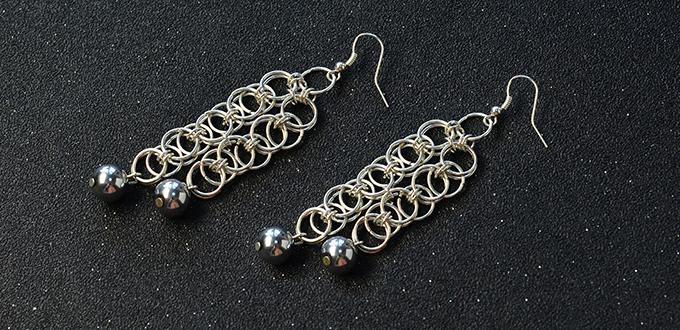 How to Make Chain Maille Dangle Earrings with Jumprings and Hematite Beads
