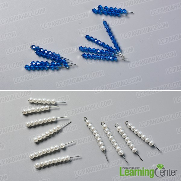 Step 1: Make blue glass bead and white pearl bead patterns