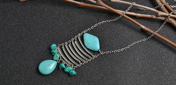 How to Make Special Turquoise and Tube Beads Pendant Chain Necklace