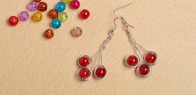 How to Make Wire Wrapped Earrings with Red Crackle Glass Beads in a Simple Way
