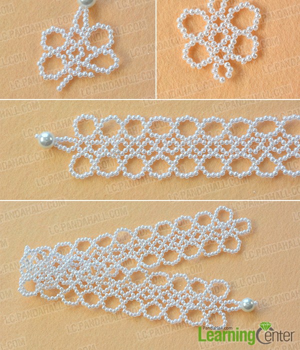 make the third part of white pearl beaded collar necklace