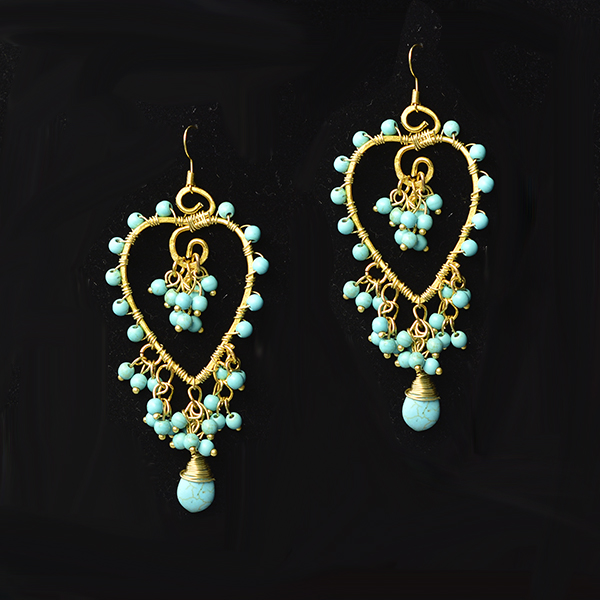 finished turquoise beaded heart dangle earrings