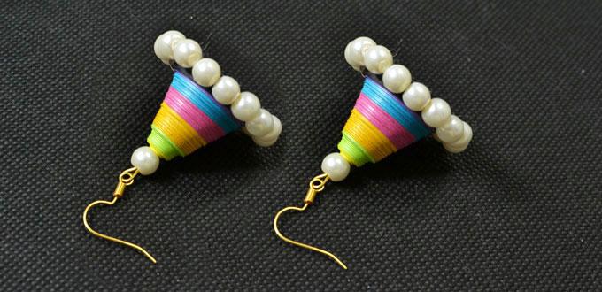 How to Make Cone Pearl Beads Dangle Earrings with Colorful Quilling Paper