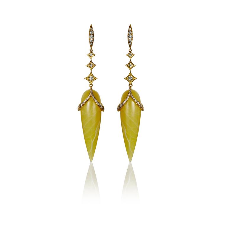 Anahita Jewelry yellow opal briolette diamonds earrings