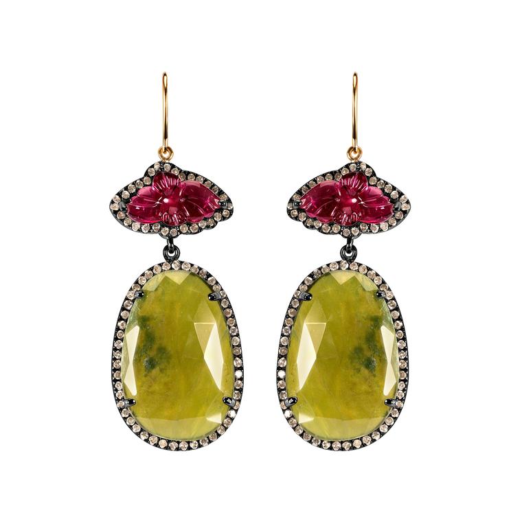 Arya Esha vasonite, tourmaline and diamond drop earrings