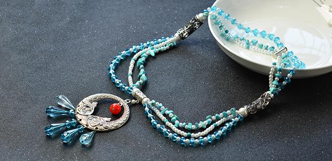 Pandahall Original DIY Project - How to Make a Three-strand Blue Beaded Necklace