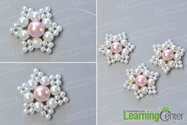 Step 2: Add pink pearl beads to the flower patterns