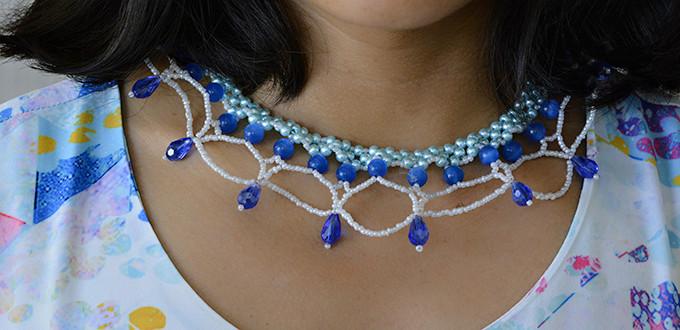 How to Make a Charming Ocean Inspired Glass and Pearl Beaded Collar Necklace 
