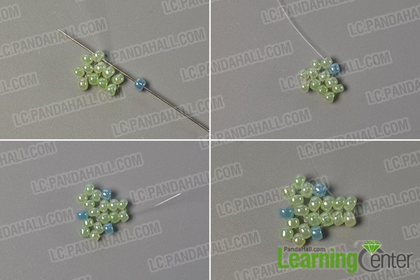 Step 3: Start to slide light blue seed beads