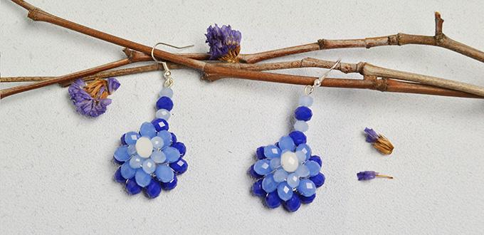 How to Make Beaded Flower Earrings with Blue and White Imitation Jade Beads