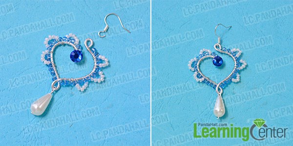 Complete the wire wrapped heart dangle earrings