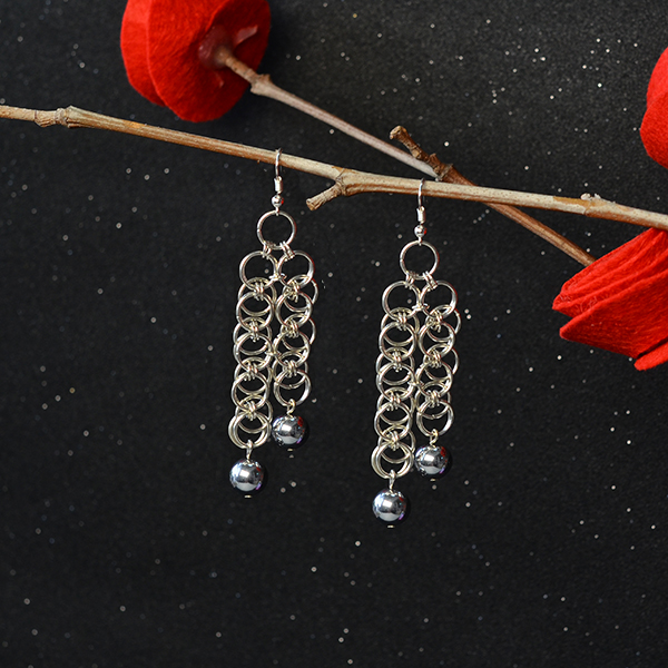 finished chain maille dangle earrings: