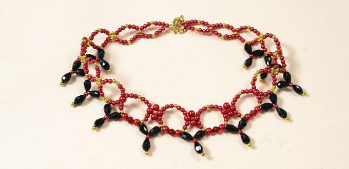 Pandahall Tutorial on How to Make Red Pearl Necklace with Black Glass Beads