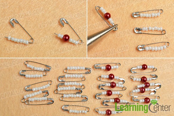 make the first part of the red pearl and white seed bead pendant necklace