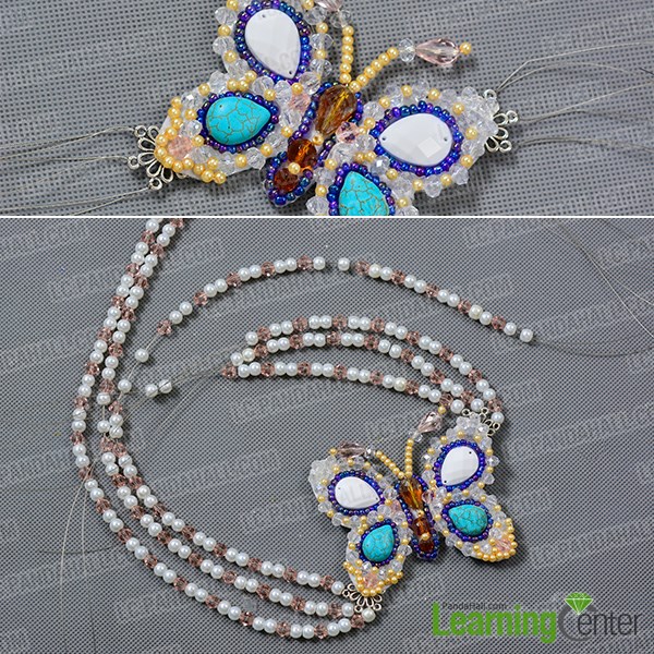 Add 3 beaded strands to the necklace
