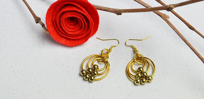 Easy PandaHall Tutorial - How to Make a Pair of Golden Wire Wrapped Hoop Earrings