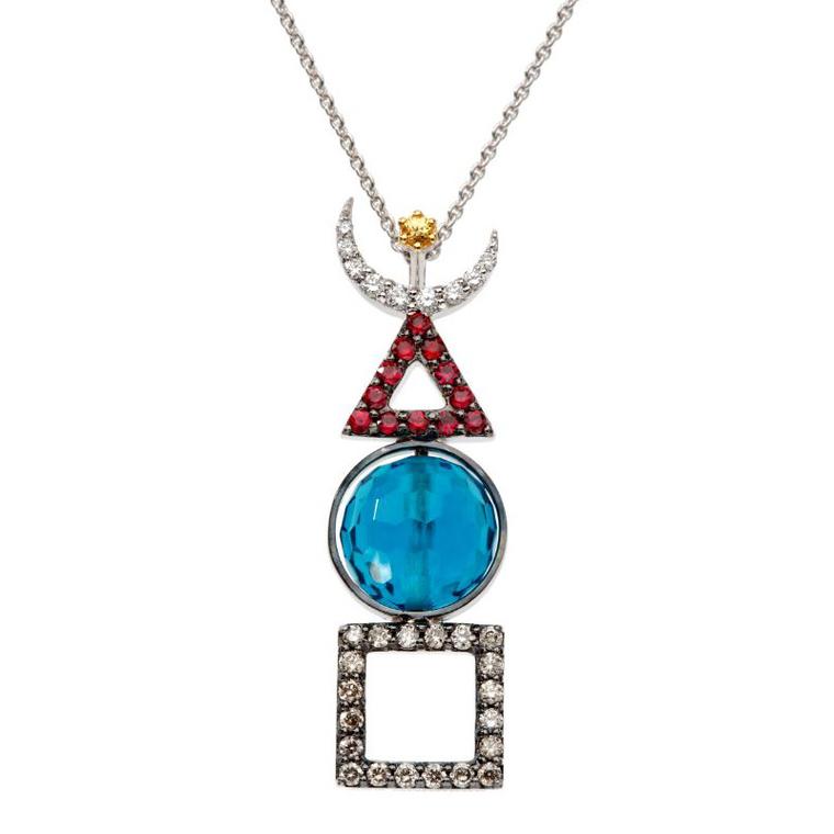 Bee Goddess diamond, ruby and topaz necklace
