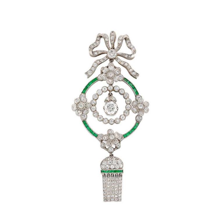 Bentley & Skinner Edwardian diamond and emerald pendant