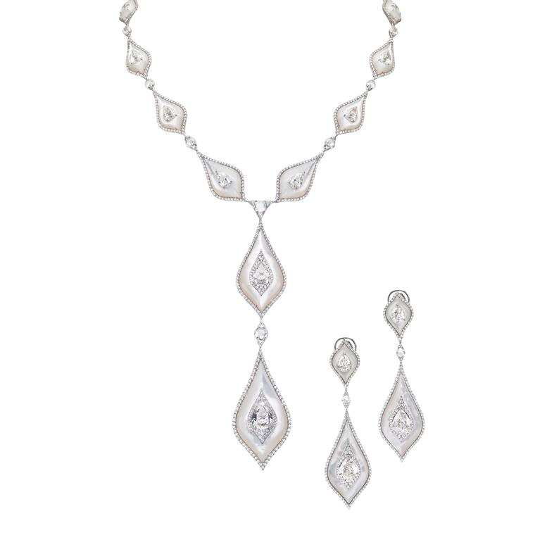 Boghossian diamond and pearl necklace and earrings