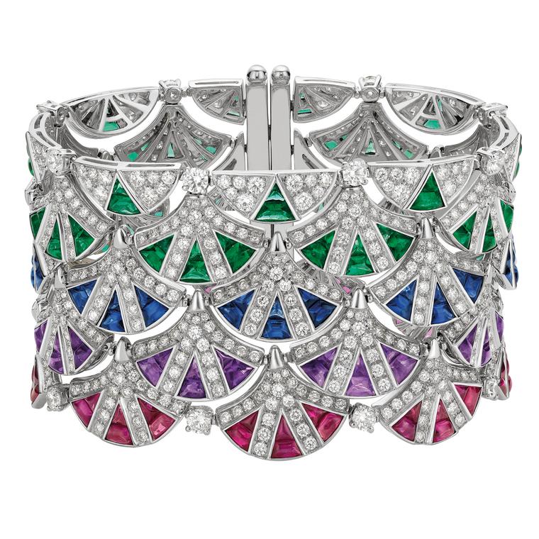 Bulgari sapphire, emerald and diamond cuff