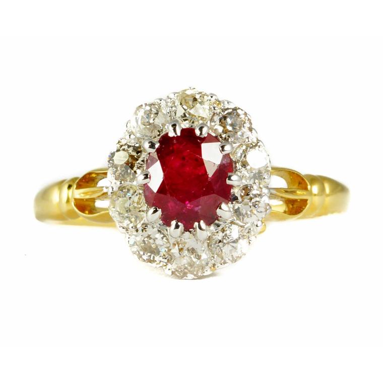 Butter Lane Antiques Victorian cluster ring with rubies and diamonds