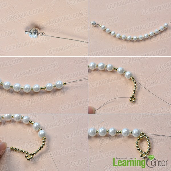 make the first part of the homemade white pearl bead necklace
