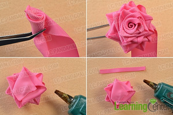 finish the ribbon rose making