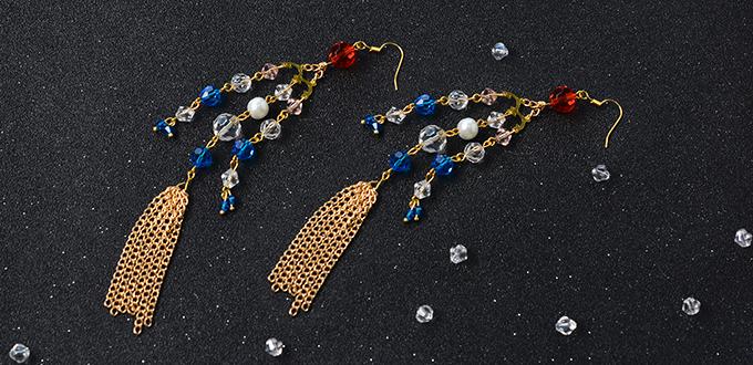Pandahall Tutorial on How to Make Pretty Tassel Chain Earrings with Blue and Clear Glass Beads