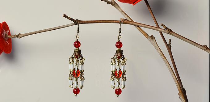 Pandahall Tutorial on How to Make Vintage Style Dangle Earrings with Red Glass Beads 