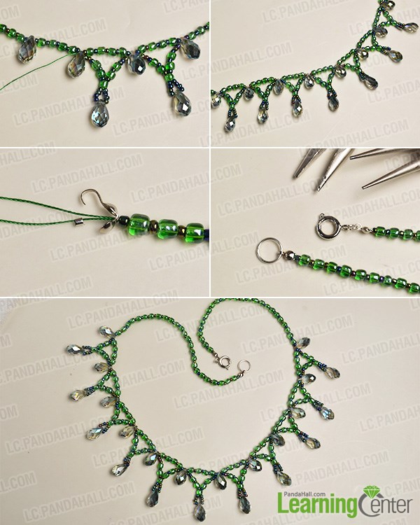 Finish this green seed beads necklace