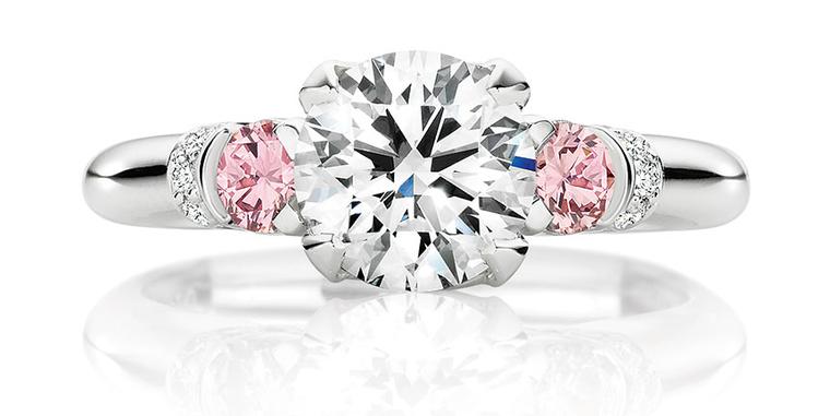 Calleija. 1.52ct round brilliant cut white diamond ring set in platinum featuring 0.30cts of Argyle Pink Diamonds POA