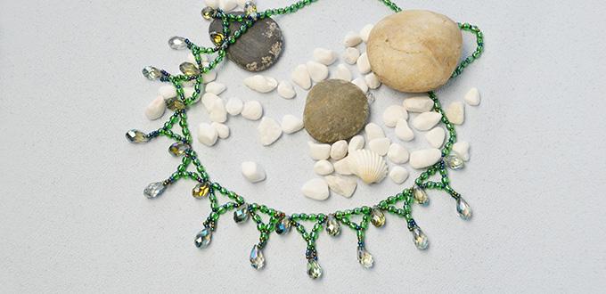 Pandahall Tutorial on How to Make Green Seed Beads Necklace with Glass Beads