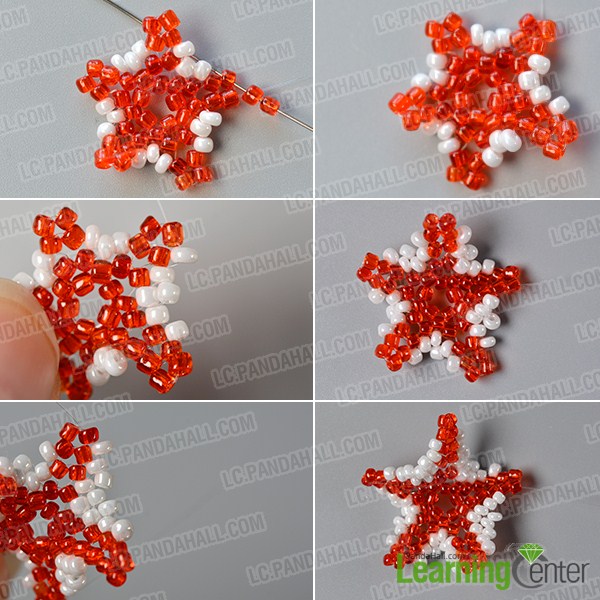 make the third part of the red seed beaded stitch starfish earrings