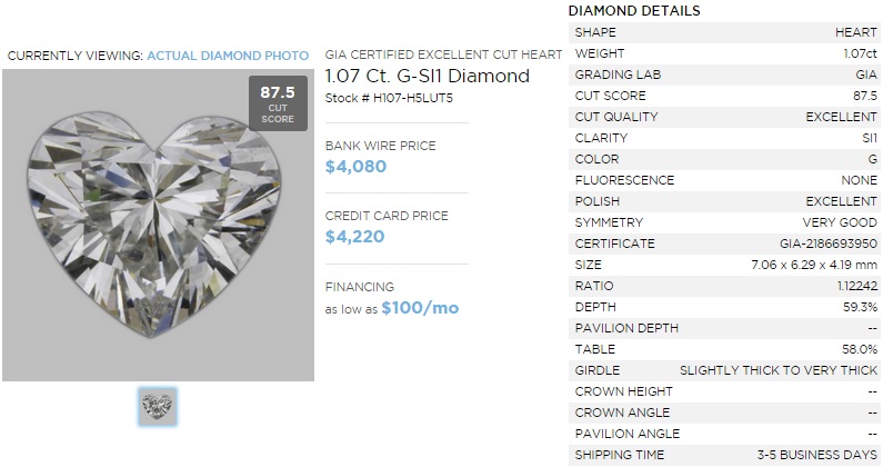 currently viewing actual photo heart shaped diamond 1 carat