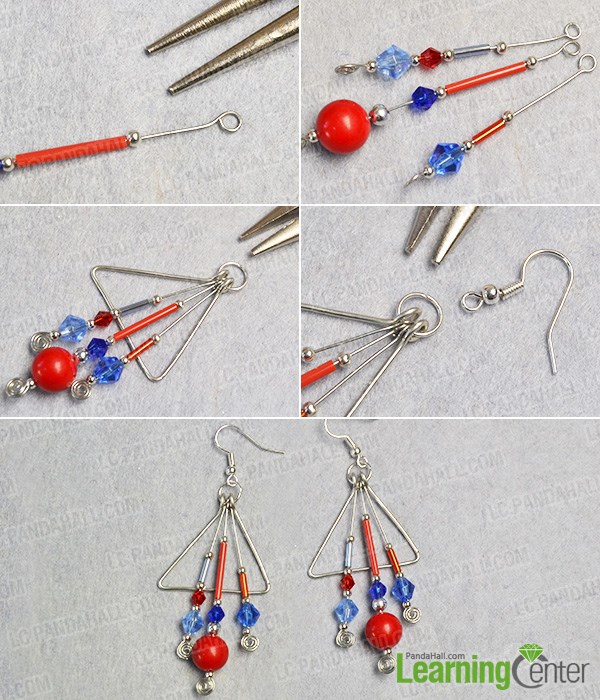finish the wire wrapped glass beads earrings
