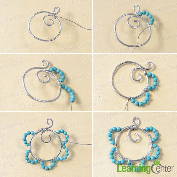 Add turquoise beads onto the wire pattern