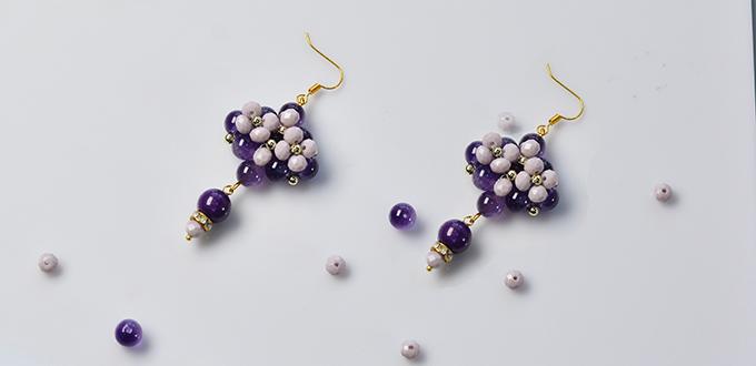 Pandahall Original DIY - How to Make a Pair of Purple Rhombus Glass Bead Drop Earrings