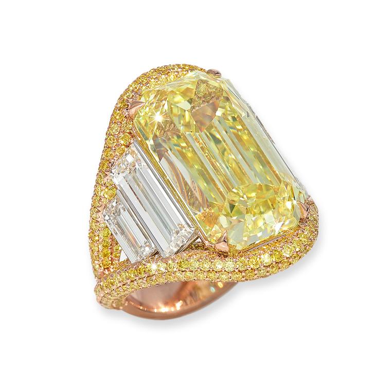 David Morris baguette-cut yellow diamond ring
