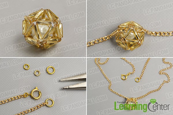 Add golden chain to the prepared ball pendant