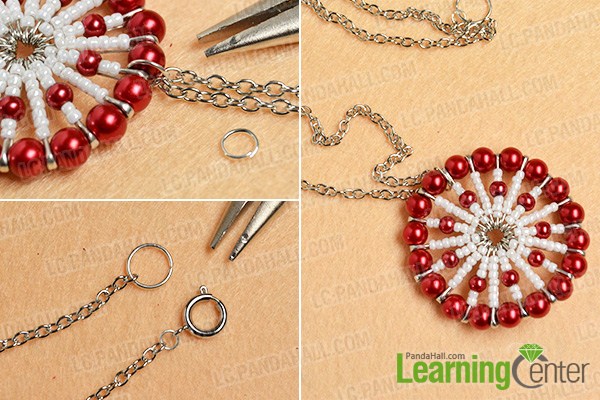 make the rest part of the red pearl and white seed bead pendant necklace