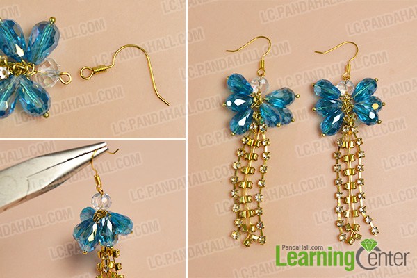 make the rest part of the blue glass bead and golden chain tassel drop earrings