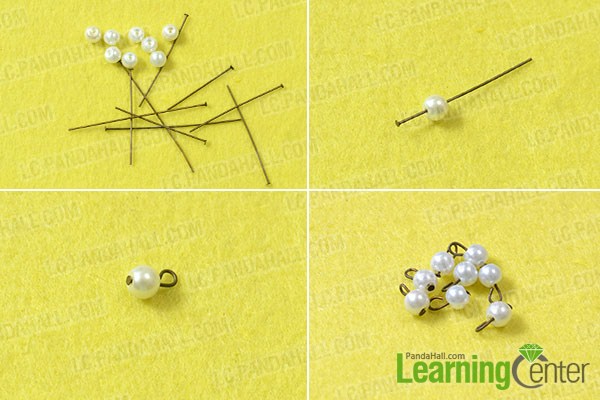 make the first part of the white pearl bead drop earrings