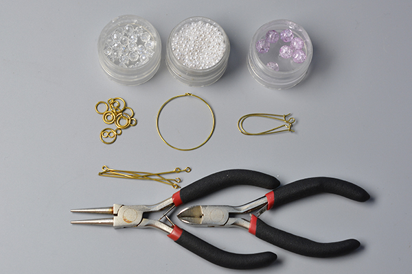 supplies needed in DIY the purple glass bead hoop earrings