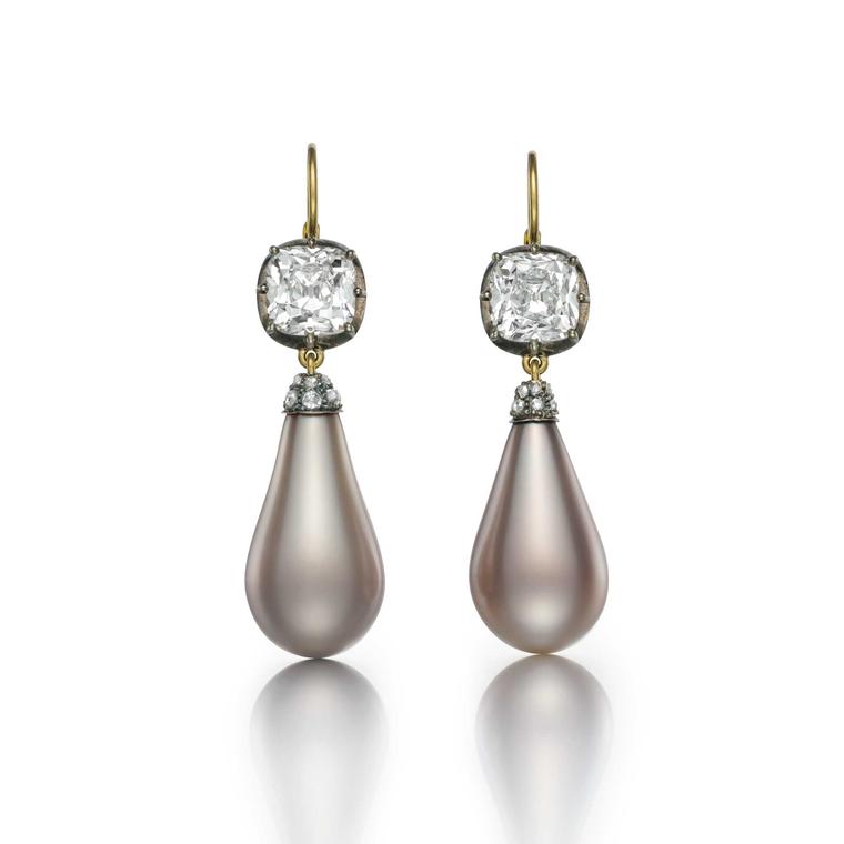 Empress Eugénie natural grey pearl earrings courtesy of Siegelson